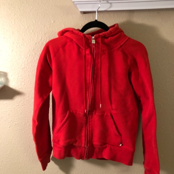 red sweater zip up